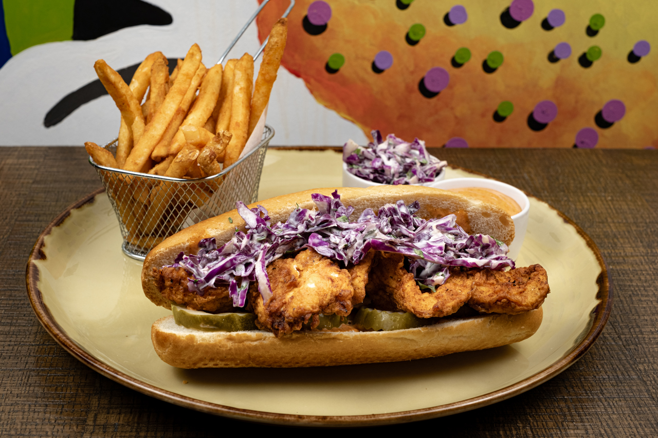 Fried chicken sandwich and fries